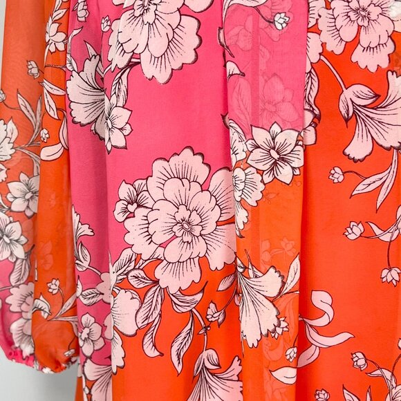 Vince Camuto Womens Floral Chiffon Shift Dress Pink Orange Flowy size 2 - Picture 4 of 12